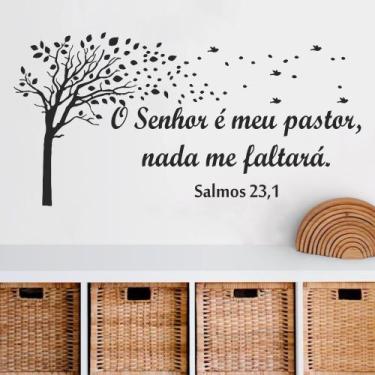 Imagem de adesivo de parede frase religiosa salmos 23 bíblia decoração quarto sa