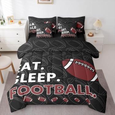 Imagem de Erosebridal Jogo de cama completo de jogos de futebol infantil, 7 peças | Jogo de cama de jogo de bola em uma bolsa para quarto, temática esportiva de rúgbi, com edredom, decoração de quarto de