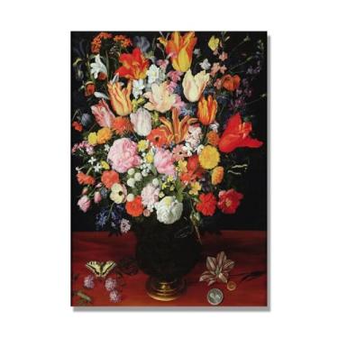 Imagem de NHLDZYH Arte em tela floral clássica natureza morta, impressão vintage estilo pintura a óleo, decoração de parede botânica para sala de estar elegante, sala de jantar. C21. 40 x 56 cm. Somente tela