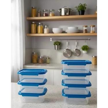 Imagem de Kit 10 Marmita Potes 900ml Travas Laterais Reutilizável - Livre de BPA Alimentos organiza congelador(azul)
