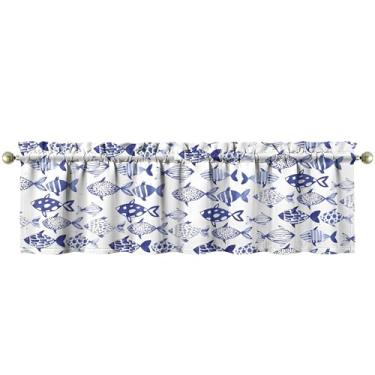 Imagem de Nojuikm Peixes sanefas de cozinha engraçadas decoração de janela pequena cortinas sobre pia design para cozinha, quarto, lavanderia, decoração de casa 46 x 137 cm