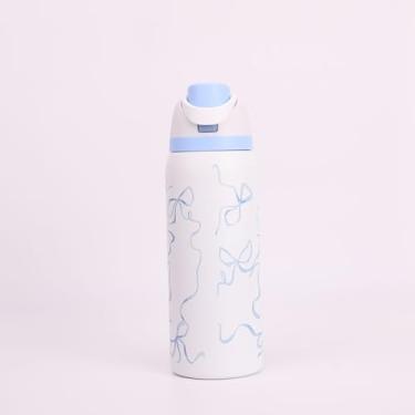 Imagem de Garrafa de vácuo esportiva de aço inoxidável 304 com alça e canudo, caneca térmica macaron de grande capacidade /16/19/24/947.2 g (laço azul, 32) (680.4 g-720ml, A-13)