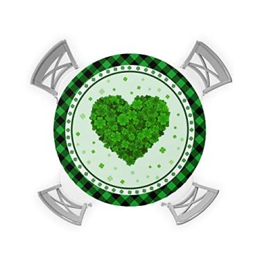 Imagem de Toalha de mesa redonda justa, toalha de mesa elástica à prova d'água de trevo do dia de São Patrício, capa de mesa para uso externo/interno, serve para mesas redondas de até 91 a 111 cm de diâmetro