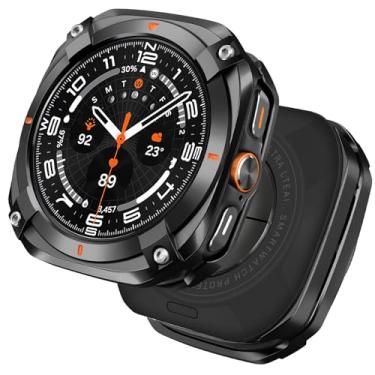 Imagem de HITZEE Capa de metal 2 em 1 compatível com Samsung Galaxy Watch Ultra (2025/2024) 47 mm, amortecedor protetor de metal resistente com capa traseira para Samsung Galaxy Watch 7 Ultra/8 Ultra, preto