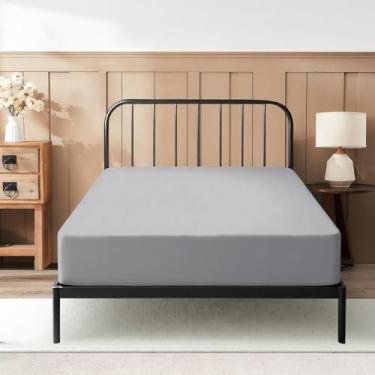 Imagem de Lençol solteiro com elástico 99 x 189 cm 25,4 cm bolso profundo 100% algodão egípcio 600 fios ajuste confortável para colchão de três dobras, solteiro estreito, beliche de acampamento, cama de