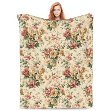 Imagem de Cobertor de flores 152 x 127 cm, cobertores de flanela macios para sofá-cama, viagens, mantas leves para decoração de sala de estar, presentes para a família, amigos, escritório em casa