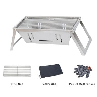 Imagem de Vroomoto Grelha Portátil para Churrasco, Acampamento, 3 Altura Ajustável, Aço Inoxidável, Dobrável, Fogão a Carvão, Com Luvas, Bolsa de Transporte (sem prato de molho)