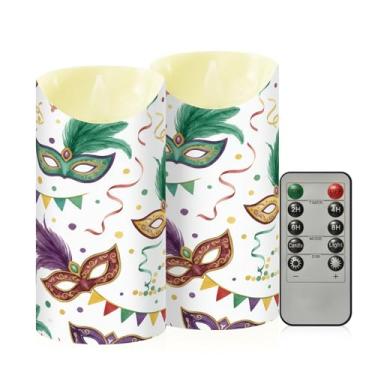Imagem de Wassud Pacote com 2 máscaras de baile de máscaras de carnaval velas sem chama com controle remoto, velas realistas cintilantes com temporizador, velas decorativas para Natal, casamento, festa