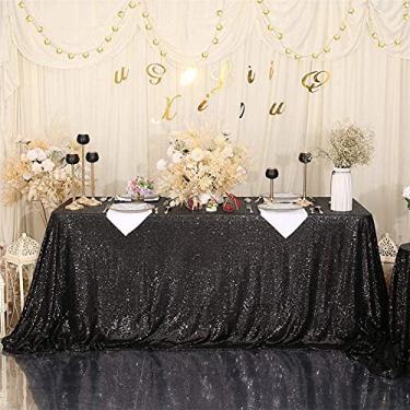 Imagem de Eternal Beauty Toalha de mesa preta, 152 x 300 cm, capa de mesa retangular de lantejoulas para bolos, sobremesas, exposições, festas, eventos de aniversário