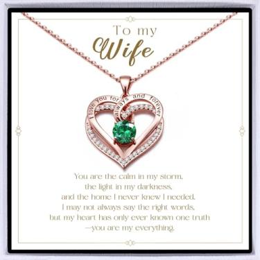 Imagem de Colar de coração banhado a ouro rosa "I Love You" para mulheres, colar de amor eterno, pingente de pedra do mês de nascimento para aniversário dela, aniversário, dia dos namorados, presente de Natal