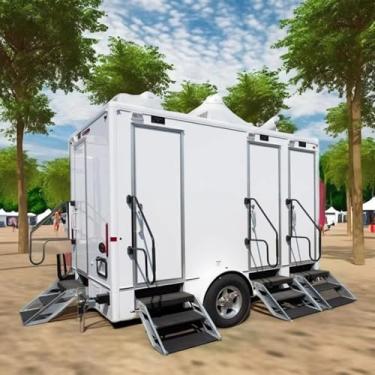 Imagem de Reboque portátil ao ar livre para banheiro pronto para banheiro com tanque à prova de vazamento e sistema de bloqueio de odor