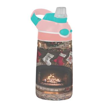 Imagem de xigua Garrafa de água Tritan para lareira de Natal com bico de silicone, 480 ml, portátil, à prova de vazamento, utensílios esportivos com botão bloqueável e alça larga