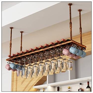 Imagem de BOCbco Prateleiras de vinho montadas na parede, suportes para copos de cálice, suportes para canecas, suporte de garrafa e vidro, prateleiras de exibição, decoração de casa e cozinha, (Bronzed)/60 x