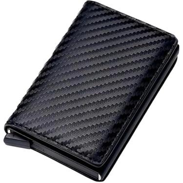 Imagem de Carteira Masculina Slim Antifurto, Porta Cartões Proteção RFID, Carteira Ejeção Automática com 5 compartimentos, Couro Sintético, Preto