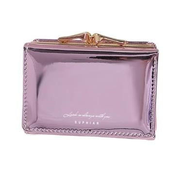 Imagem de Porta-cartão PU gravado a laser para mulheres jovens elegante carteira compacta tripla, Roxa, Carteira feminina