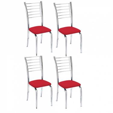 Imagem de Kit 4 Cadeiras Vanessa Cromada Para Cozinha Vermelho