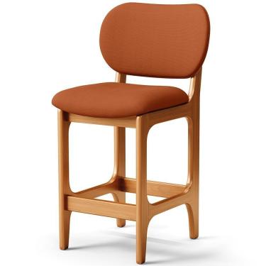Imagem de Banqueta Baixa Bar Cozinha E Sala De Jantar Fixa Betta L02 Imbuia Tecido Terracota