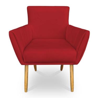 Imagem de Poltrona Decorativa Leticia Suede Vermelho Pés Palito Castanho - Pallazio