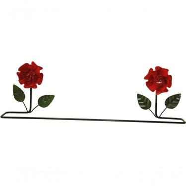 Imagem de Porta Toalhas Ferro Flores Vermelhas 40 Cm.
