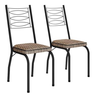 Imagem de Kit 2 Cadeiras Aço Carbono Tubular Metálica Acabamento D-25 Luana Preto-rattan