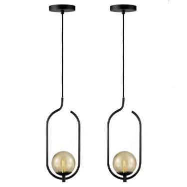 Imagem de Kit 2 Pendentes Lustres On Clip Preto Globo De Vidro Ambar