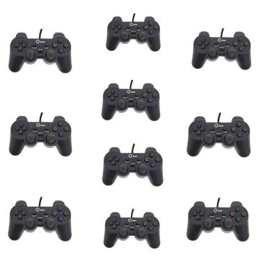 Imagem de Kit 10 Controle Dualshock 2 Com Fio PS2 Preto Lotus Ct007