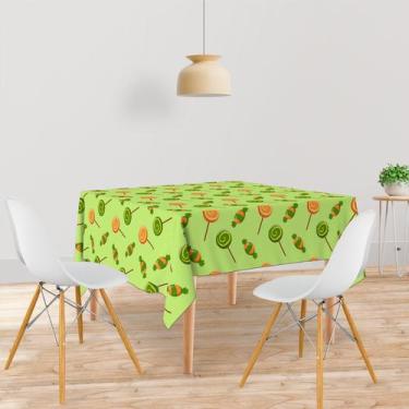 Imagem de Toalha De Mesa Quadrada 4 Lugares Tecido Oxford Verde e Laranja Piruli