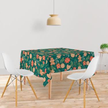 Imagem de Toalha De Mesa Quadrada Tecido Oxford Ramos, Flores e Biscoitos -140x1