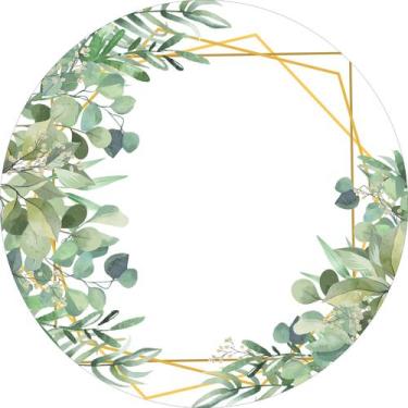 Imagem de Painel de Tecido Sublimado Redondo Folhas Verdes Aquarela Formas Doura