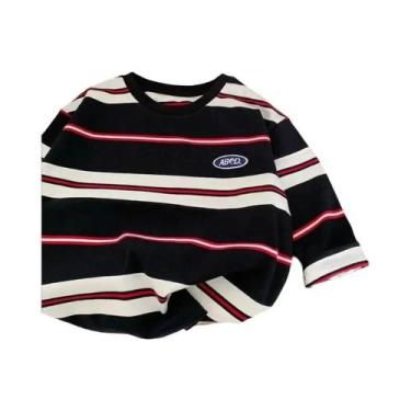 Imagem de Camiseta De Algodão Listrada Para Meninos E Meninas, Manga Comprida, O