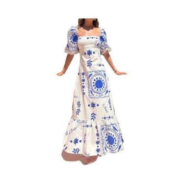 Imagem de Vestido Maxi Elegante Para Mulheres Com Estampa Floral, Cintura Alta, 