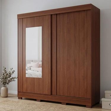 Imagem de Guarda-roupa Casal 2 Portas de Correr com Pés e Espelho 183cm 100% Mdf Bonito Espresso Móveis Jequitiba