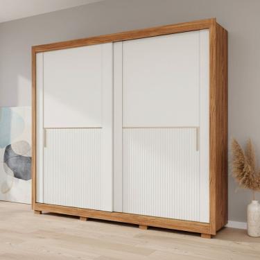 Imagem de Guarda-roupa 2 Portas com Pé e Espelho Interno de Correr 269cm 100% Mdf Diamantina Espresso Móveis Cinamomo/Off White/Grafiatto