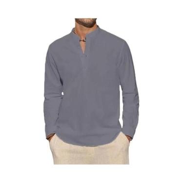 Imagem de Camisa Polo Masculina Leve E Respirável De Manga Longa Com Gola Henley