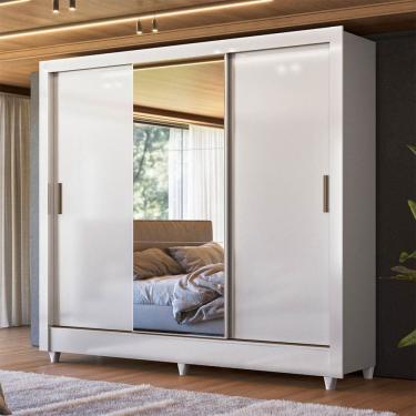 Imagem de Guarda-Roupa Casal Office 3 Portas 2 Gavetas com Espelho Branco - Pnr Móveis