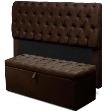 Imagem de Cabeceira Mais Calçadeira Baú Casal King 195cm Para Cama Box Paris Sue