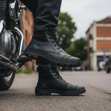 Imagem de Bota De Couro Motociclista Rgn Solado Borracha Andar De Moto, Preto, 3