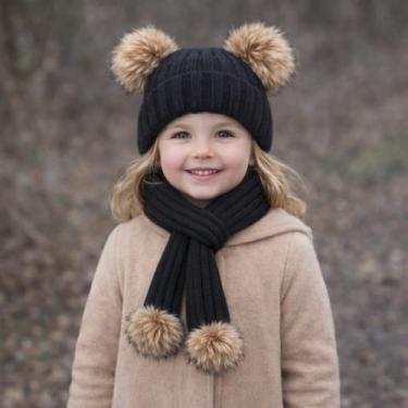 Imagem de Kit Infantil Bebê Touca Cachecol Pompom Lã Inverno Frio - Modas Fagund