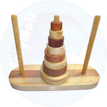 Imagem de Brinquedo Educativo Infantil Torre De Hanói Em Madeira - SHOPPINGNET