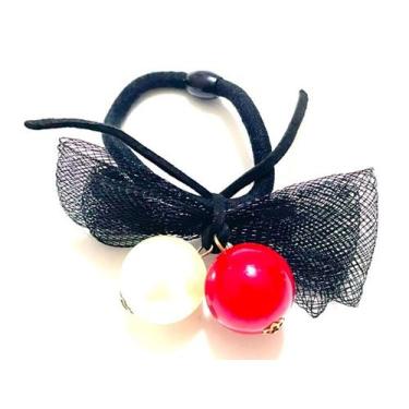 Imagem de Elástico Preto Cabelo Laço Nylon e Pérolas - Loja Comprar e Usar