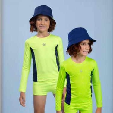 Imagem de Moda Praia Infantil Menino Blusa Sunga Proteção Uv50+ Amarel - Manulel