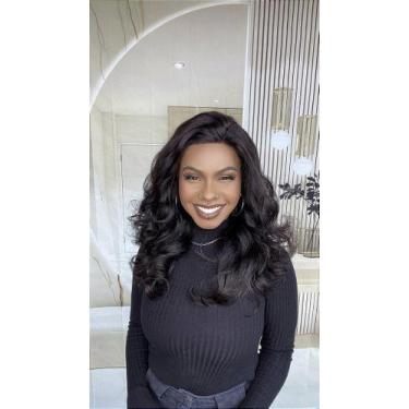 Imagem de Peruca Lace Front Cabelo Humano Ondulado Elis - 50 cm, Castanho Escuro
