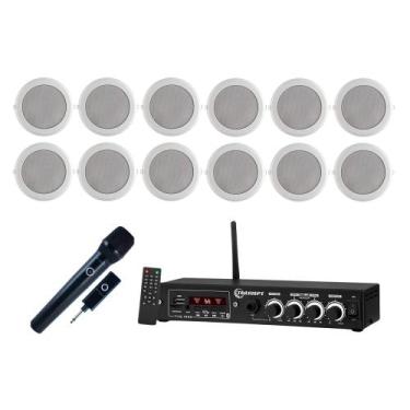 Imagem de COMP Kit Som Comercial 6 Pares Arandelas LS78-AR Leson + Receiver THS1