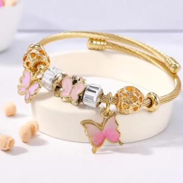 Imagem de Bracelete Pulseira Dourada Ajustável Com 7 Berloques - Yi Nan