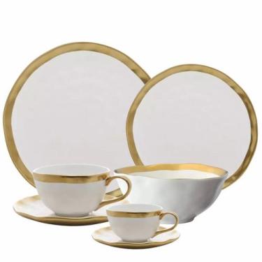 Imagem de Aparelho de Jantar e Chá 30pçs Porcelana Branca e Dourada Dubai Wolff