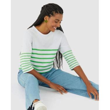 Imagem de Blusa Listrada Feminina Manga 3/4 Em Algodão - Malwee, Verde, G