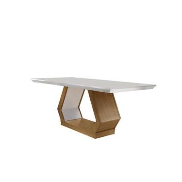Imagem de Mesa 180cm Tampo MDF Canto Reto Rubi Marrom/Imbuia/Off White - Rufato