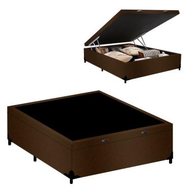 Imagem de Cama Box com Baú Casal Belluno Abertura Pneumática sem Colchão Suede Marrom