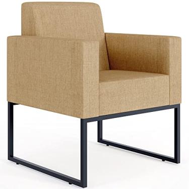 Imagem de Poltrona Decorativa para Sala E Recepção Base Fixa De Metal Helô L02 Linho Bege Escuro - Lyam Decor