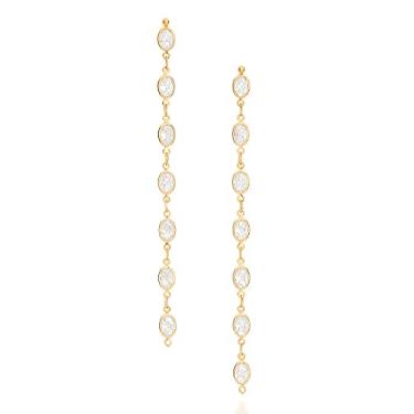 Imagem de Brinco Rommanel Banhado Ouro Maxi Com Zircônias Ovais Brancas 526772